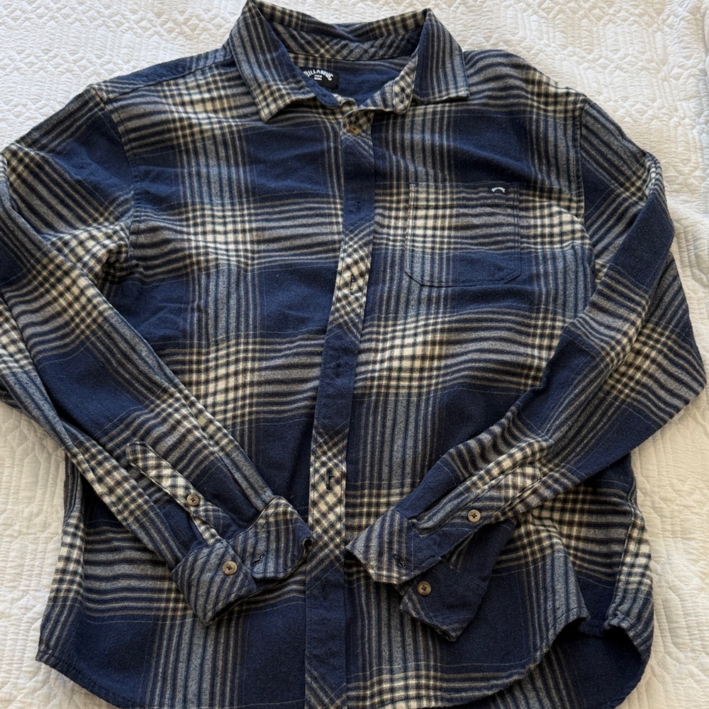 Billabong Navy and White Plaid Button Down Shirt